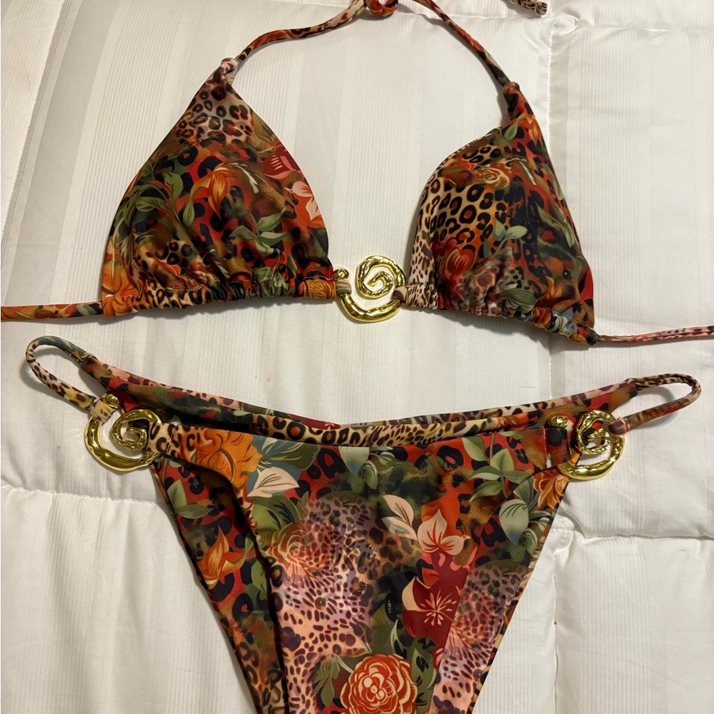 SHEIN Leopard Floral Bikini with Gold Details